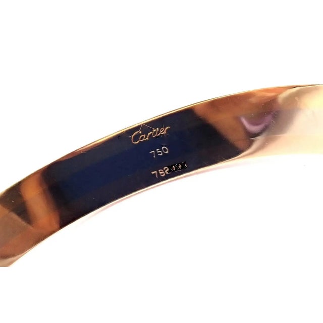 Contemporary 1980s Cartier Tri-Color Gold Diamond Double C Cuff Bangle Bracelet For Sale - Image 3 of 12