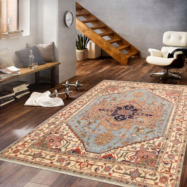 Serapi Wool L. Blue Area Rug- 9' 0'' X 12' 2'' For Sale In New York - Image 6 of 6