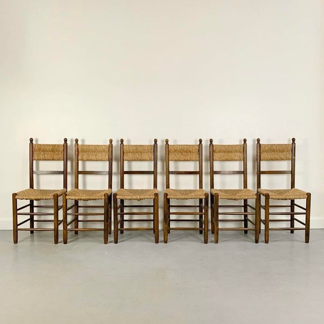 Mid-Century Oak and Straw Chairs by Charlotte Perriand, France, 1960s, Set of 6 For Sale - Image 17 of 17