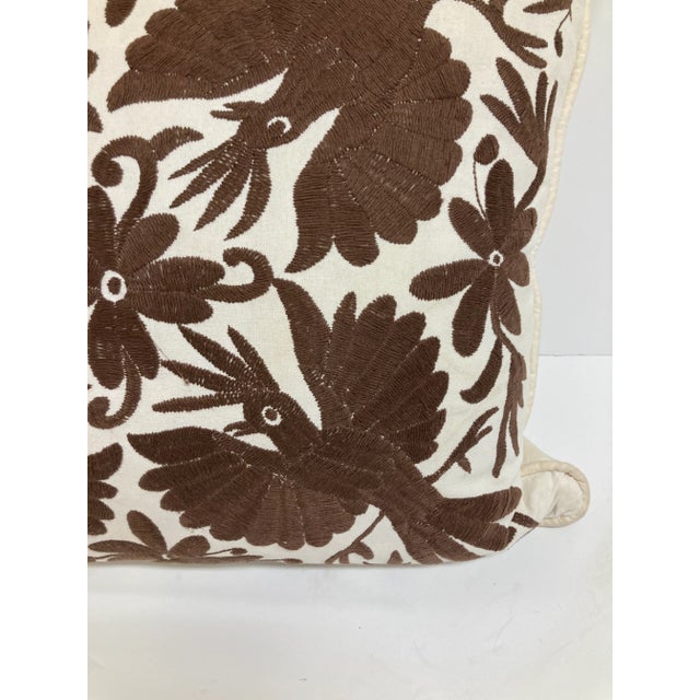 Textile Crewel Work Embroidered Brown Bird Toss Pillow -1 For Sale - Image 7 of 10
