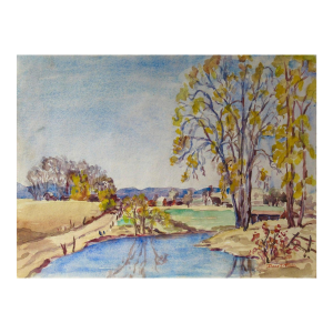 Irene Fowler Landscape With Village C. 1940 Painting