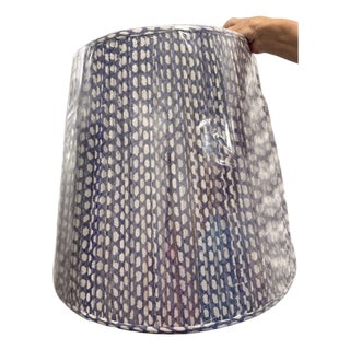 Fermoie 20 Inch Tall Empire Lampshade in Indigo Blue Wicker Pattern For Sale