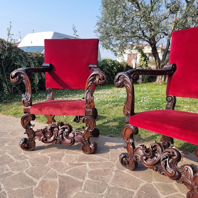 Mid 19th Century Antique Hand-Carved Walnut Thrones, 1860, Set of 2 For Sale - Image 5 of 14