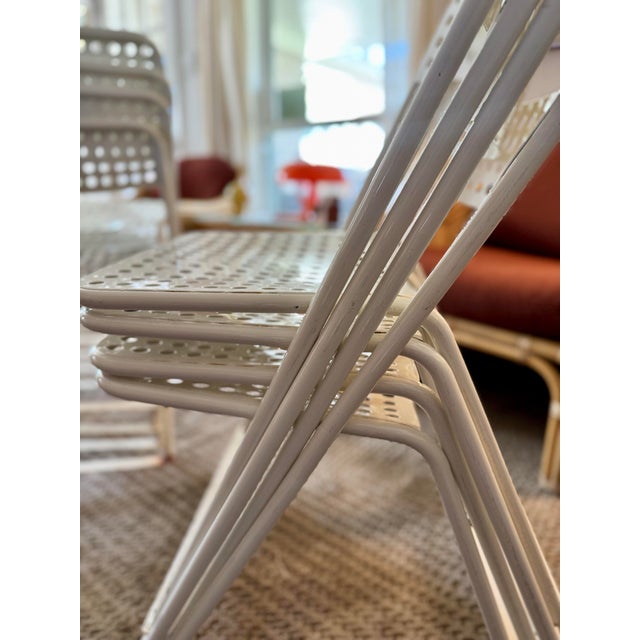 A Vintage Set of 9 White Metal Chairs in the Style of Egon Eirmann, Made in France, Circa 1970s. For Sale - Image 10 of 16