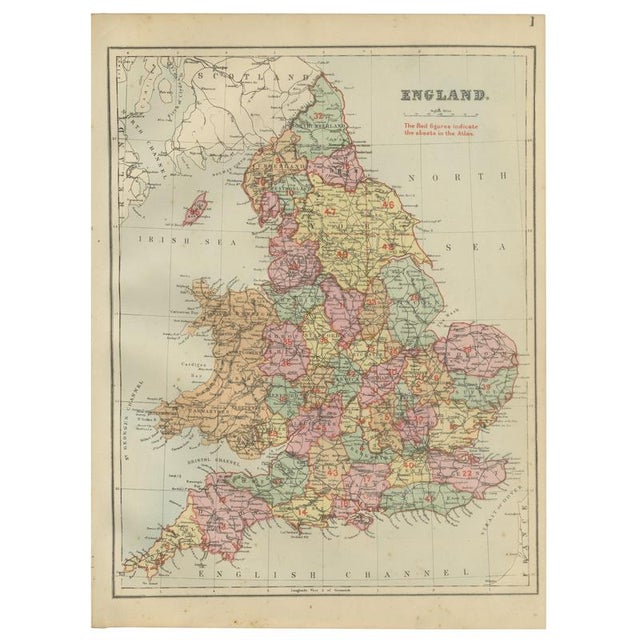 Antique Map of England, 1885 For Sale - Image 9 of 9