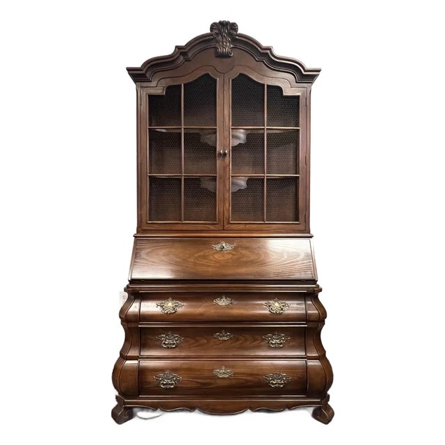 Henredon Four Centuries French Bombe Secretary Desk With Bookcase Top For Sale