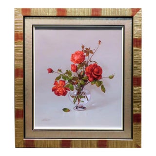 Martin Yeon "Christmas Bouquet" Red Rose Original Oil Painting on Canvas Hand Signed For Sale