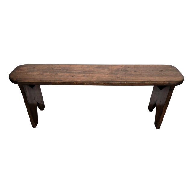 Antique Italian Minimal Rustic Wooden Bench, 1890s For Sale