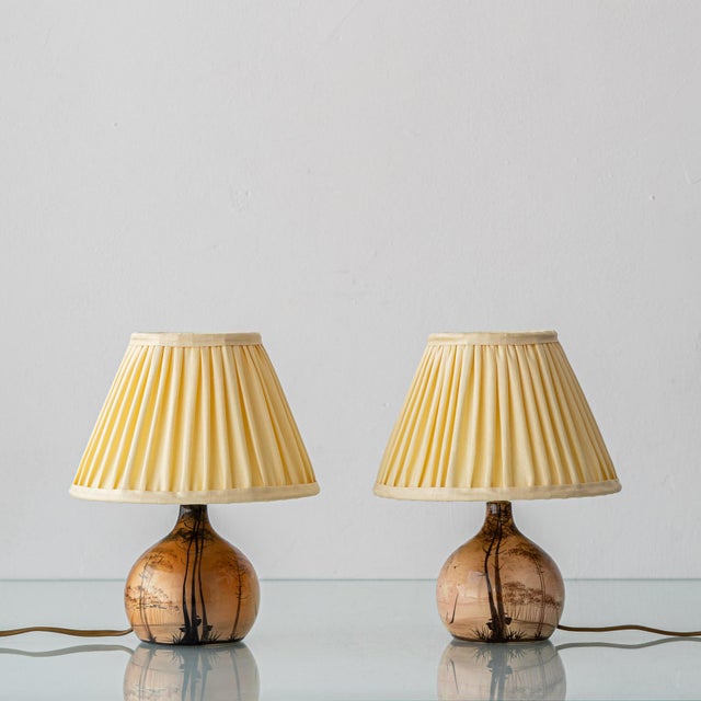Small French Art Nouveau Hand-Painted Ceramic Table Lamps, 1920s, Set of 2 For Sale - Image 18 of 18