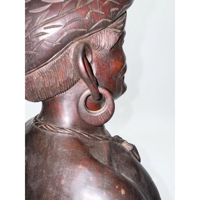 Mid-Century Modern Mid-Century East African Hand-Carved Wooden Busts Pair For Sale - Image 3 of 7