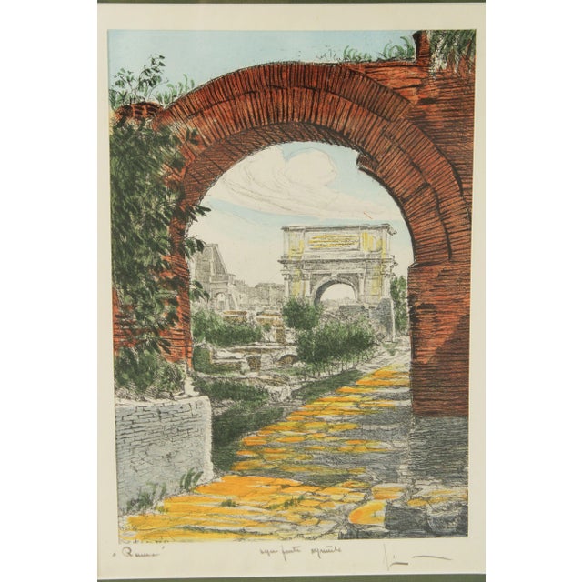 Mid 20th Century Italian Roman Ruins Colored Etching by Sziklay Bela For Sale - Image 9 of 13