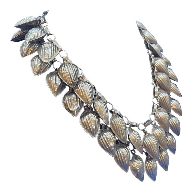 Antique Turkmen Yemeni Silver Leaf Double Chain Necklace For Sale