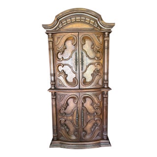 Vintage Spanish Baroque Revival Cabinet | Bonnet Pediment | Reeded Columns For Sale