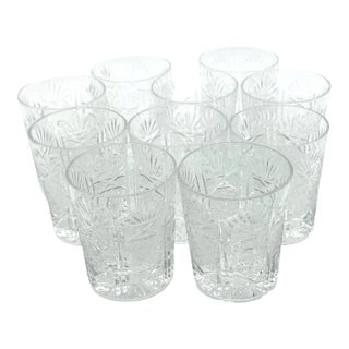 Antique Victorian Hand-Cut Lead Crystal Whiskey Drams and Shot Tumblers - Set of 10 For Sale