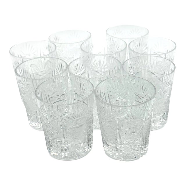 Antique Victorian Hand-Cut Lead Crystal Whiskey Drams and Shot Tumblers - Set of 10 For Sale