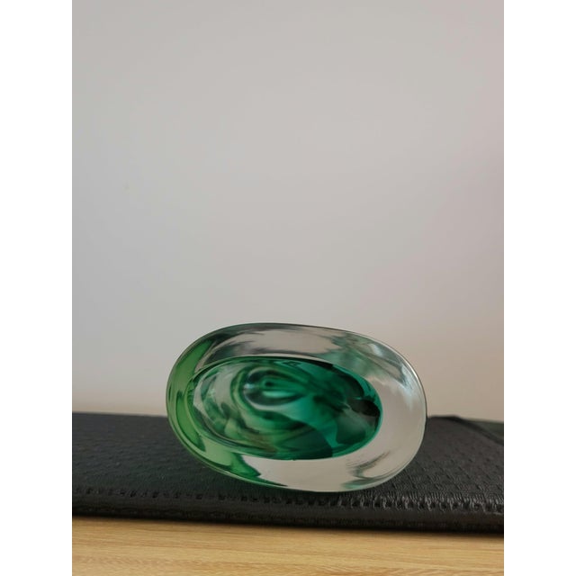 Glass Signed Vicke Lindstrand for Kosta Boda Green Sommerso Glass Vase For Sale - Image 7 of 8