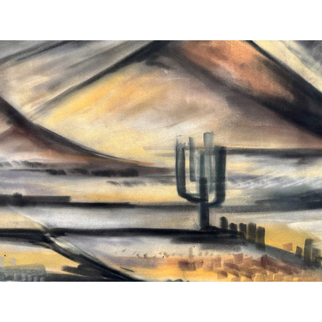 Henry Emil Salloch Original Pastel on Paper Expressionis Desert Mountain Landscape, 1962. For Sale - Image 4 of 7