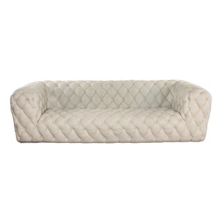 Late 20th to Early 21st Century Modern Chesterfield Style Diamond Tucked Sofa With Beige Twill Fabric Style of Paola Navone For Sale