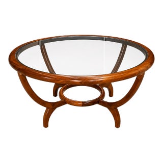 Round Coffee Table in Caviúna Wood & Glass by Giuseppe Scapinelli, Brazil, 1950s For Sale