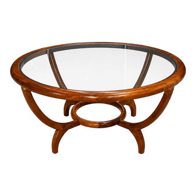 Round Coffee Table in Caviúna Wood & Glass by Giuseppe Scapinelli, Brazil, 1950s For Sale