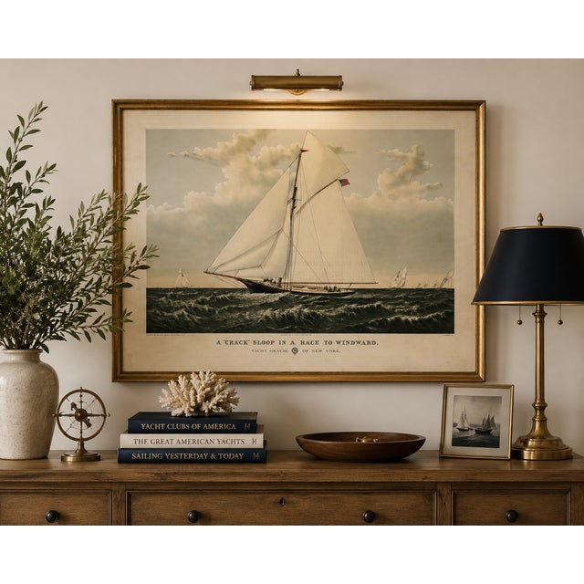 Yacht Gracie of New York, Vintage Art Print Reproduction, 30" X 20" For Sale - Image 9 of 11