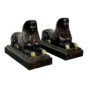Pair of Maitland Smith Tessellated Egyptian Seated Sphinxes, Entryway