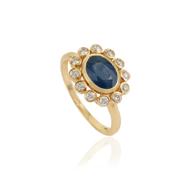 VR Jewels Modern 1.83ct Natural Sapphire Diamond Statement Ring in 14k Yellow Gold Size 5.5 For Sale - Image 4 of 17