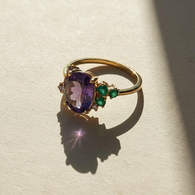 Purple Purple Amethyst Multicolor Ring in 14k Gold, Size 7.5 For Sale - Image 8 of 11