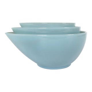 Fire King Teardrop Mixing Bowls - Set of 3 in Rare Delphite Blue For Sale