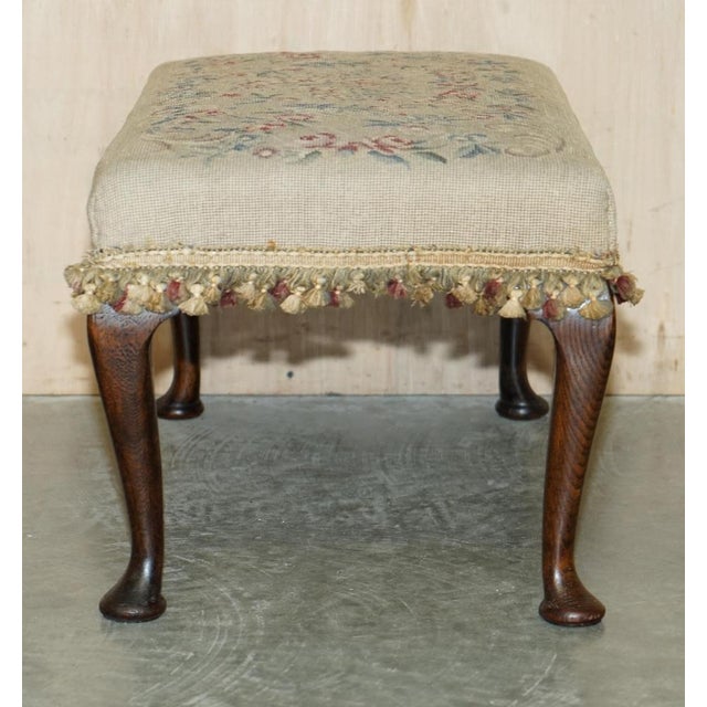 Large Victorian Oak Cabriole Legged Footstool with Embroidered Upholstery, 1880s For Sale - Image 17 of 18