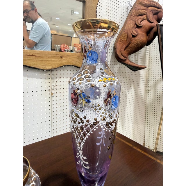 1950s Tino Luvie Murano Lot of 2 Signed Alexandrite Gold Gilt Floral Enamel Vases For Sale In Atlanta - Image 6 of 9