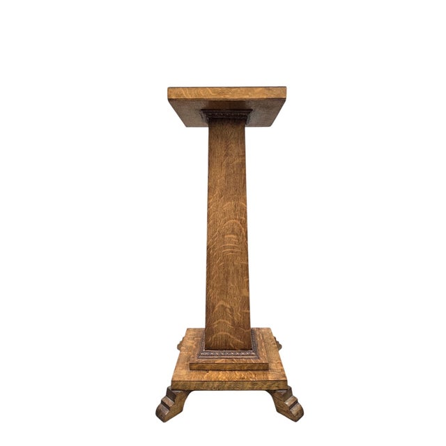Antique Arts & Crafts Mission Quarter Sawn Oak Pedestal Stans Antique Arts & Crafts display pedestal crafted in quarter-...