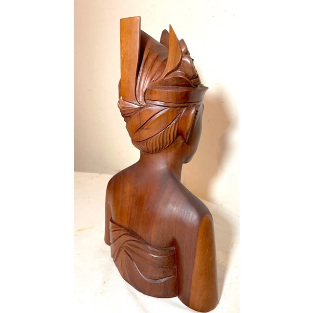 Brown 1930s Carved Balinese Indonesian Bali Woman Lady Bust Wood Carving Sculpture For Sale - Image 8 of 13