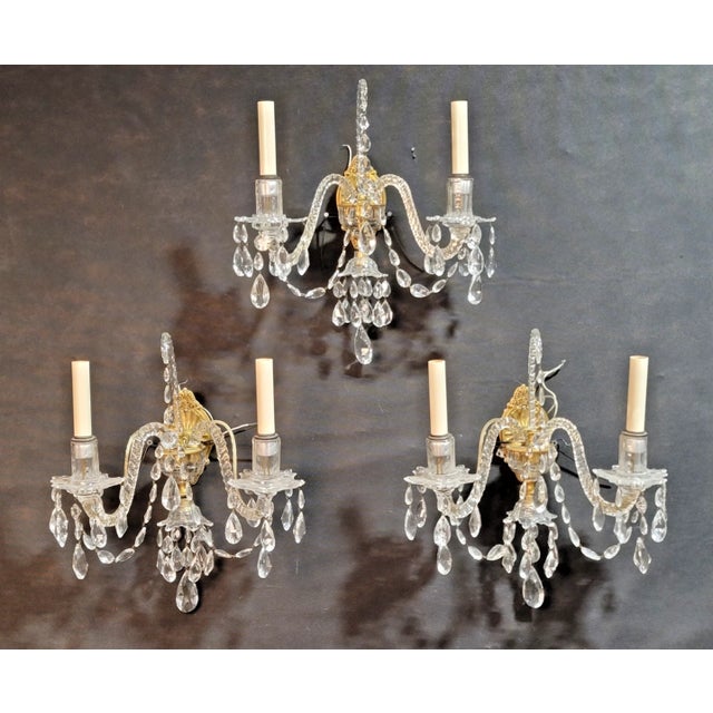 18thc Museum Quality Set of 3 George III Cut Glass & Ormolu Wall Sconces. Very rare find! All original. Very good...