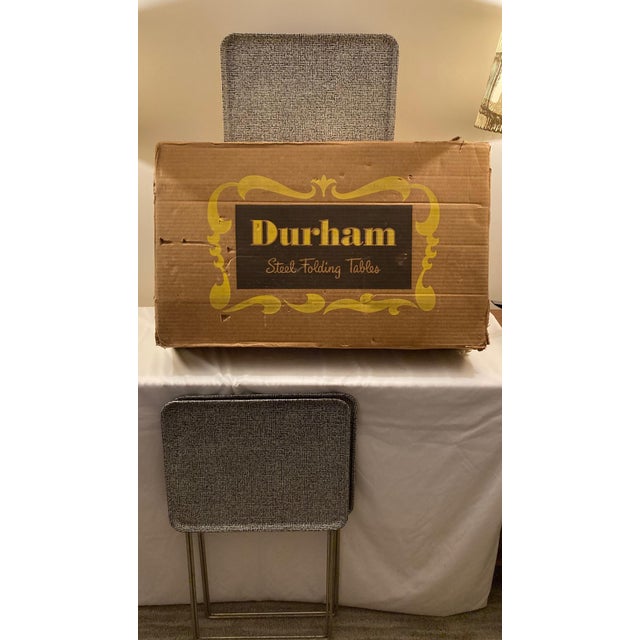 Mid 20th Century Mid 20th Century Durham Serv Set - Includes 4 Metal Folding Tv Trays With Storage Caddie & Original Box - 6 Pieces For Sale - Image 5 of 7