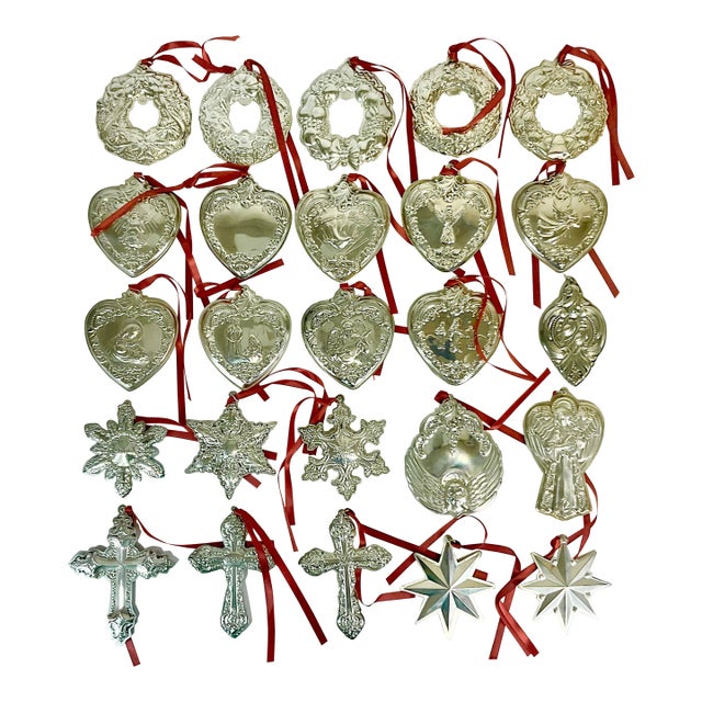 1989-2005 Vintage Baroque Hollywood Regency Wallace Sterling Christmas Ornament Collection - Set of 25 For Sale