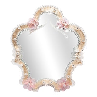 Murano Glass Mirror with Flowers, 1950s For Sale