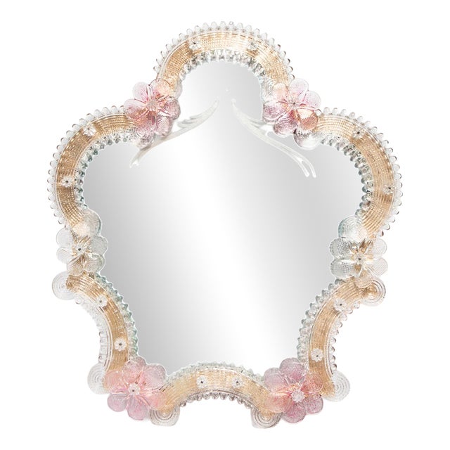 Murano Glass Mirror with Flowers, 1950s For Sale