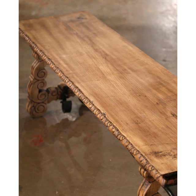 19th Century Spanish Renaissance Carved Chestnut Folding Bench With Iron For Sale - Image 10 of 12