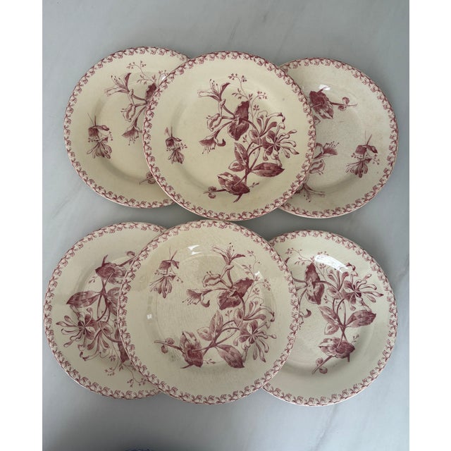 Red Antique 19th Century Plates in Ironstone Red Honeysuckle and Earthenware from Gien, 1890s, Set of 6 For Sale - Image 8 of 8