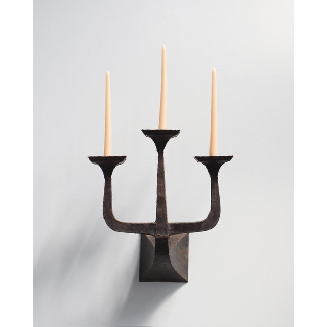 Vintage Brutalist Candelabra Candle Sconces, Pair For Sale In Los Angeles - Image 6 of 6