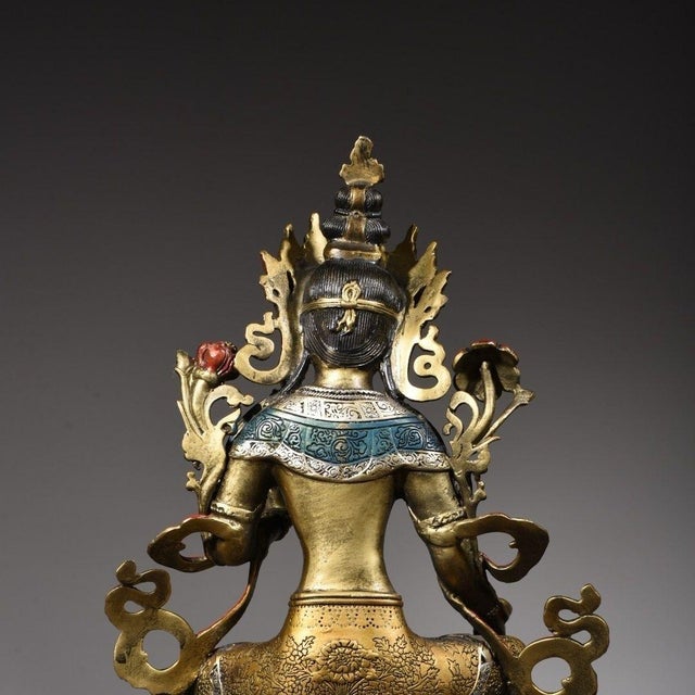 Metal Late 19th Century Gilt Bronze Green Tara Statue, Tibetan Buddhist Figure, 1.69kg For Sale - Image 7 of 9
