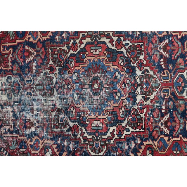Navy Blue 1920s, Antique Persian Hamadan Rug, Distressed Geometric Medallion, 4 X 6 For Sale - Image 8 of 11