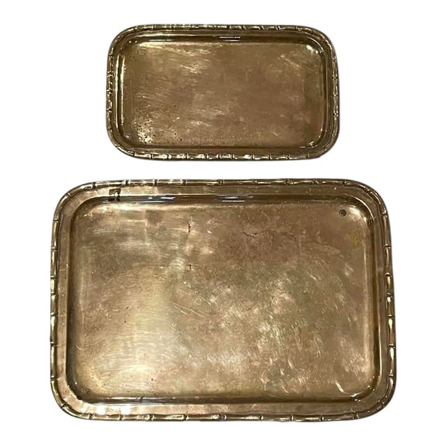 1959 Faux Bamboo Brass Tray Set From India For Sale