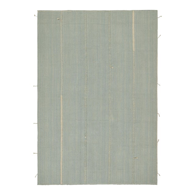 Rug & Kilim’s Custom Kilim Rug in Blue and Beige Stripes For Sale