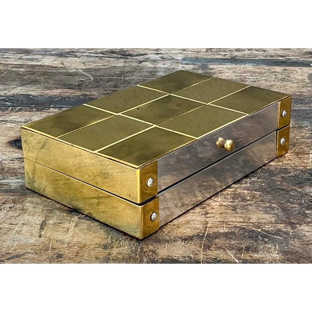 Mid-Century Modern Vintage Checkerboard Brass Small Box For Sale - Image 3 of 12