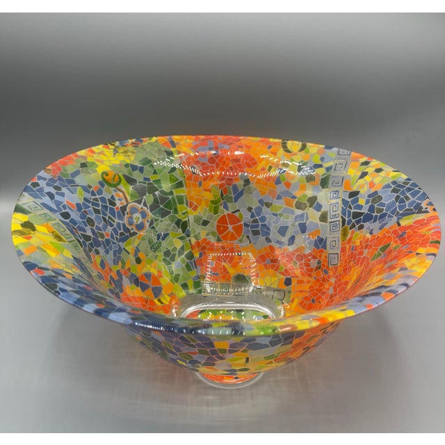 Mid-Century Modern Multicolor Mosaic Art Glass Pedestal Bowl For Sale - Image 3 of 5