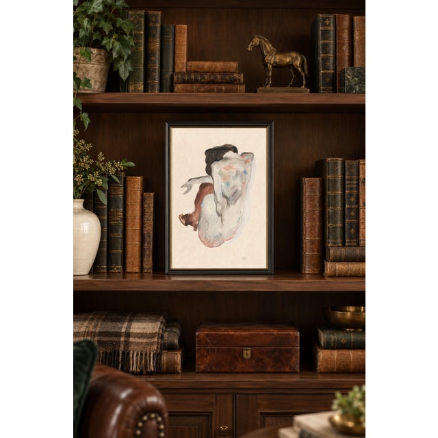 Abstract 1912 Vintage Nude Figure Art Print by Egon Schiele, Crouching Nude - 8" X 12" For Sale - Image 3 of 11