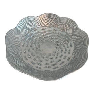 Vintage Arthur Court Style Cast Aluminum Scalloped Basketweave Bowl For Sale