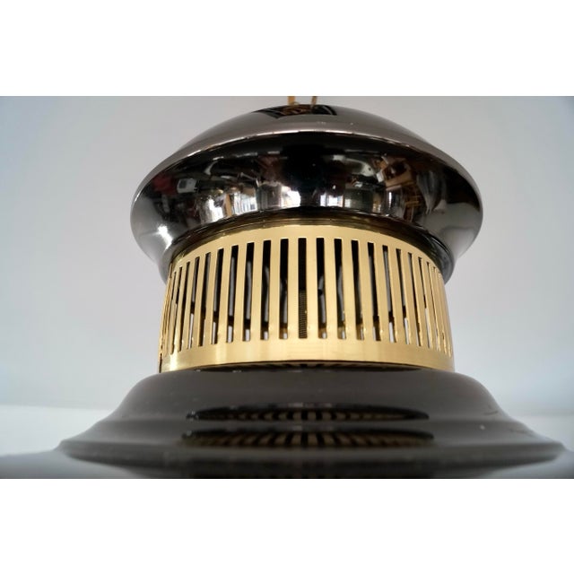 1970’s Hollywood Regency Black Chrome & Brass Ceiling Light Fixture For Sale - Image 9 of 11